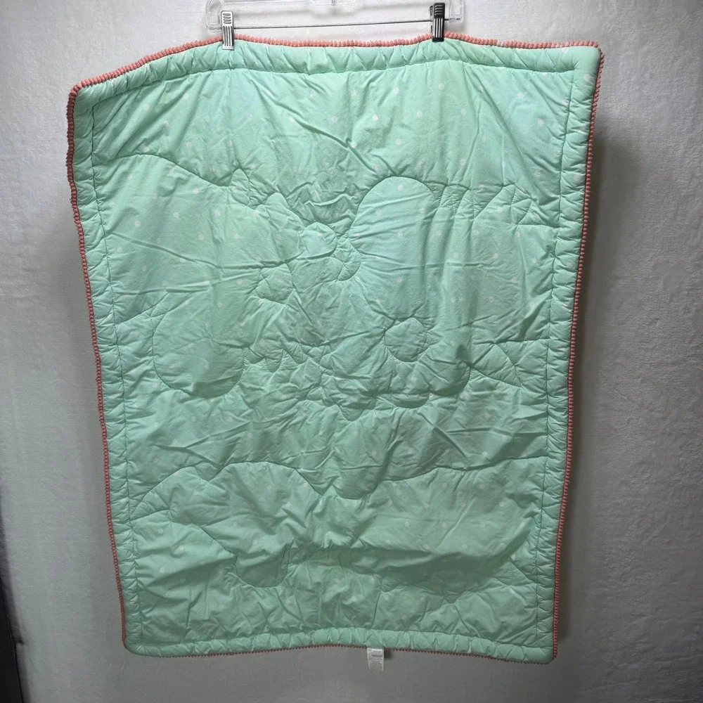 Cloud Island Target Baby Crib Quilt Mint Green Polka Dot Pink Pom Pom Trim 30x38